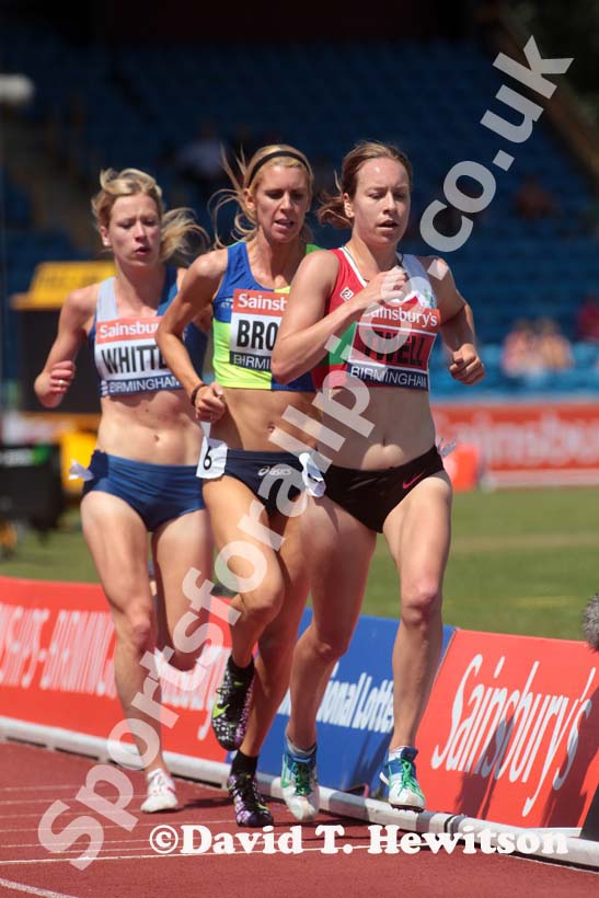 Steph Twell leads the 5000 metres at the Sainsbury's British Championships, Birmingham.